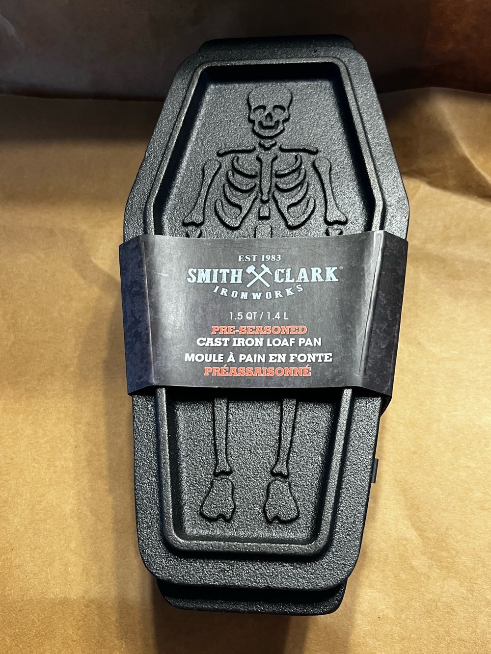 Embroidered Skeleton Cast Iron Coffin Loaf Pan - Black